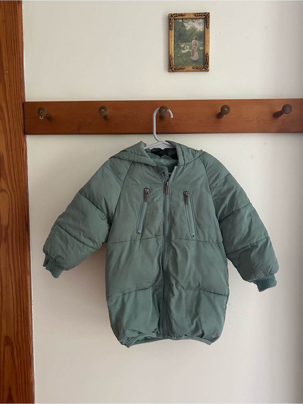 Kids Hooded Puffer Jacket - Sage Green